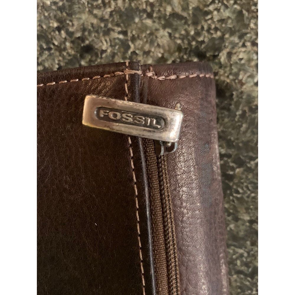 Fossil Brown Trifold Checkbook Wallet Genuine Soft‎ Leather - Picture 11 of 11
